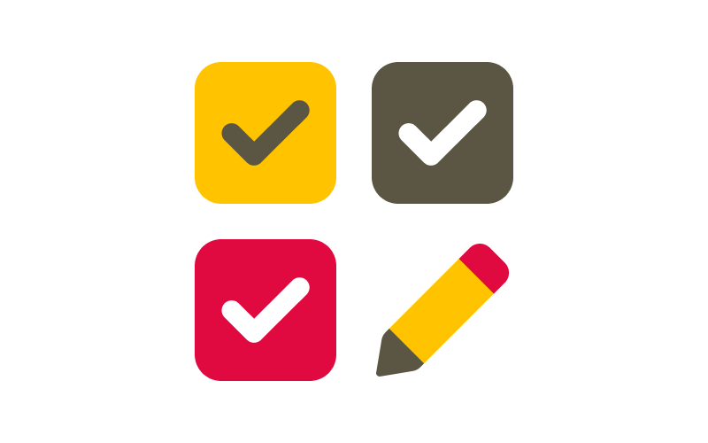 Icon of three ticked boxes and a pencil