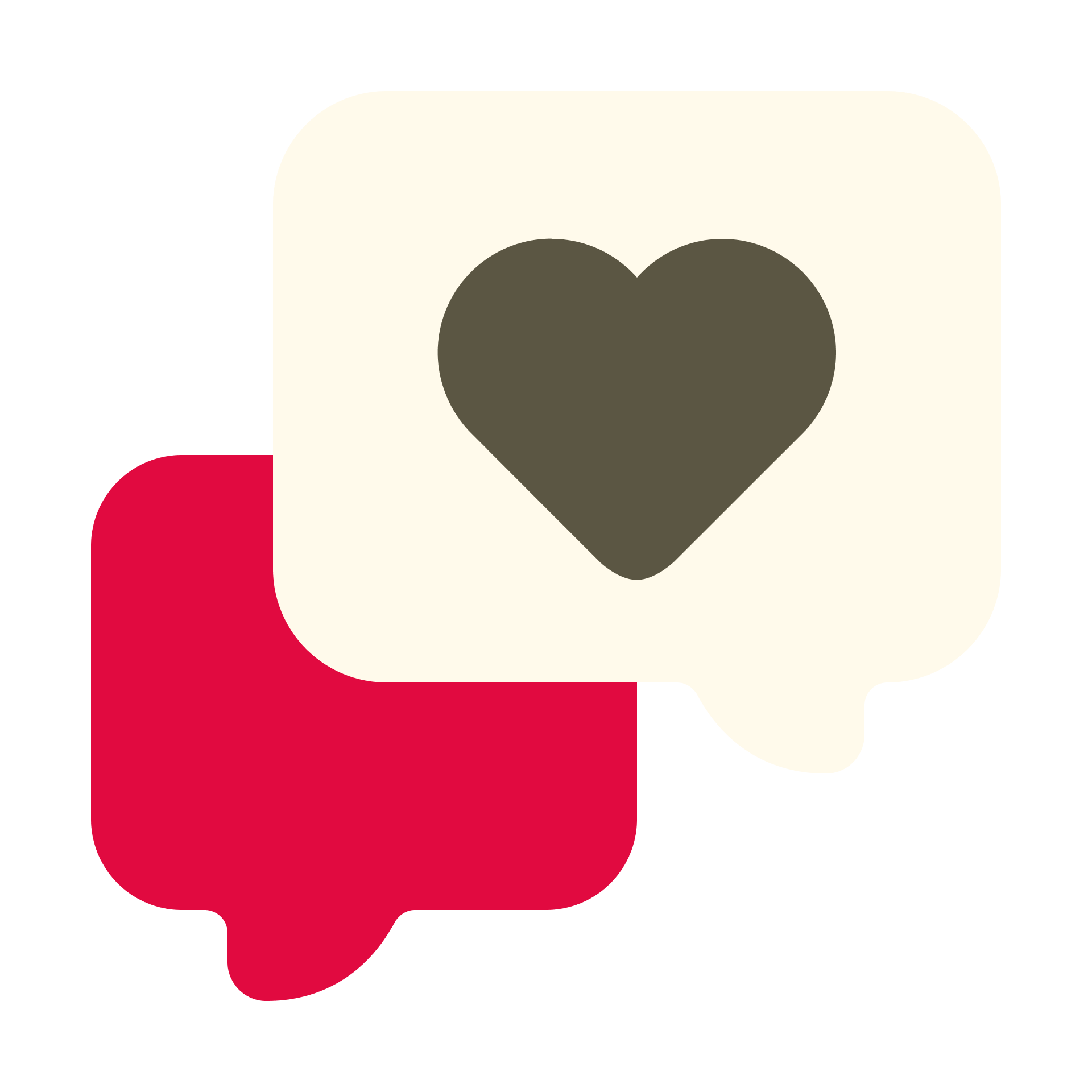 Icon of two speech bubbles overlapping, with a heart in  one of them