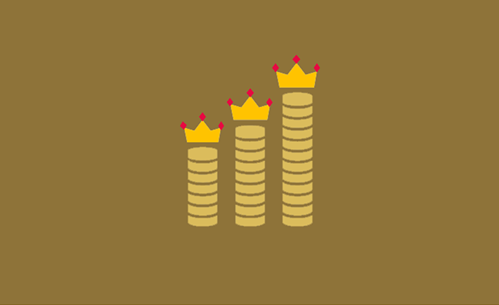 Stacks of coins with crowns