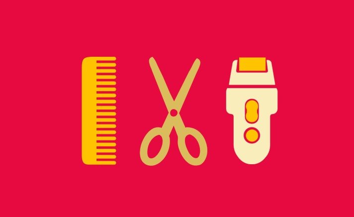 comb, scissors and razor