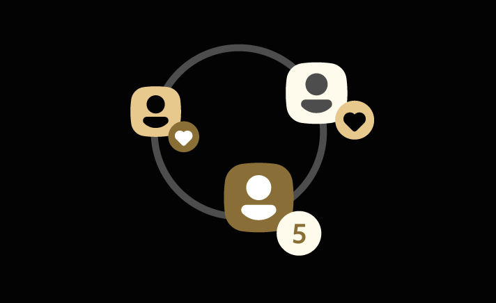 Circle connecting three outline people profiles
