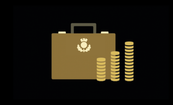 briefcase with three stacks of coins