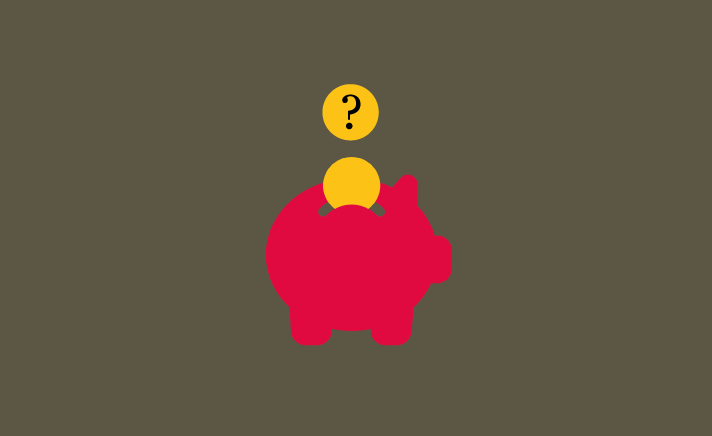 Piggy bank with coin and question mark