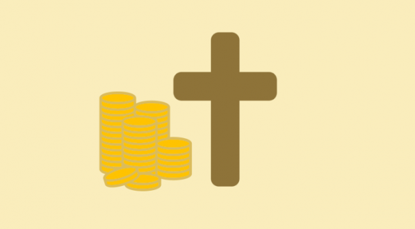 stack of coins and cross