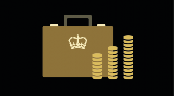 Budget briefcase plus stacks of coins