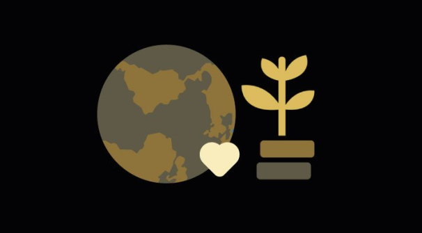 Earth next to plant and heart