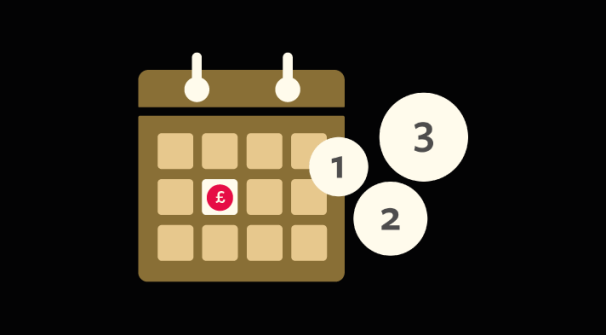 Calendar with a pound sign in one of the boxes and three bubbles showing the numbers one, two and three
