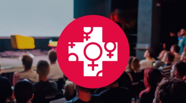 Backdrop of a networking event with the cause cross of Women in the foreground