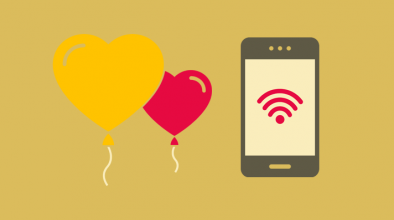 balloons and phone wiht wifi symbol