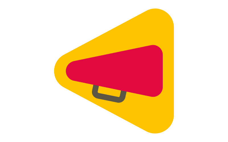 Icon of a red bullhorn in a yellow triangle